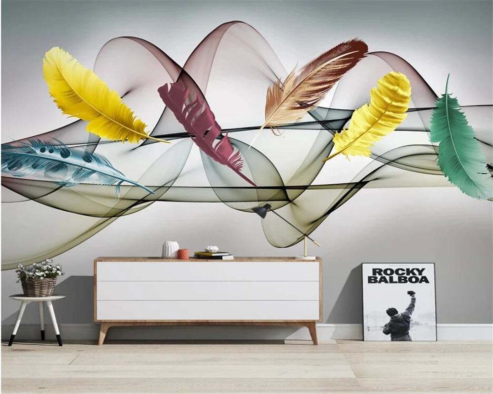 

beibehang Custom photo wallpaper Hand Painted colorful feather abstract smoke lines Living room sofa decorative 3d wallpaper