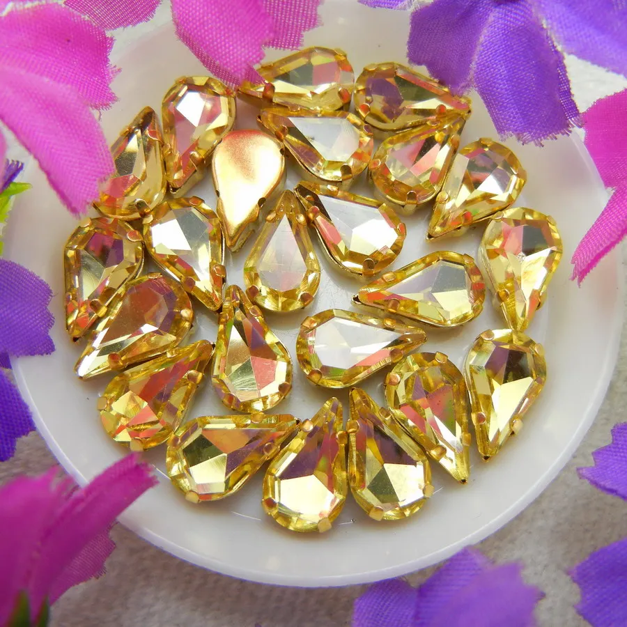 Glaskristall Goldklauen 3*6mm 6*10mm 8*13mm Fantasiefarben Schlanke Wassertropfen Birnenform Aufnähbare Strass-Perlen Handarbeit DIY – Detail 20