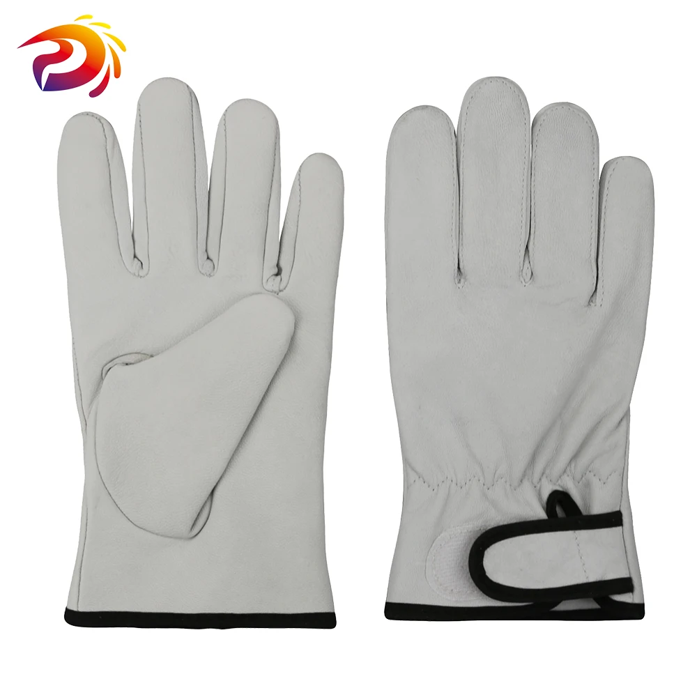 

White Goatskin Leather Gloves With White Knitted Lining Slim work Gloves