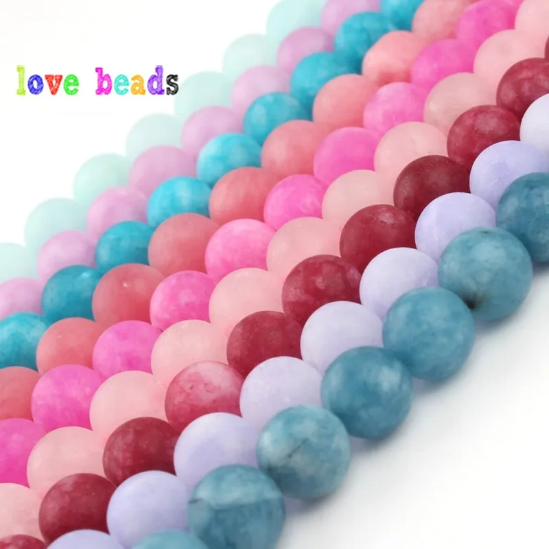 6/8/10mm Matte Stone Beads Dull Polish Amazons Jades Blue Red Pink Round Beads For Jewelry Making 15inch DIY Bracelets