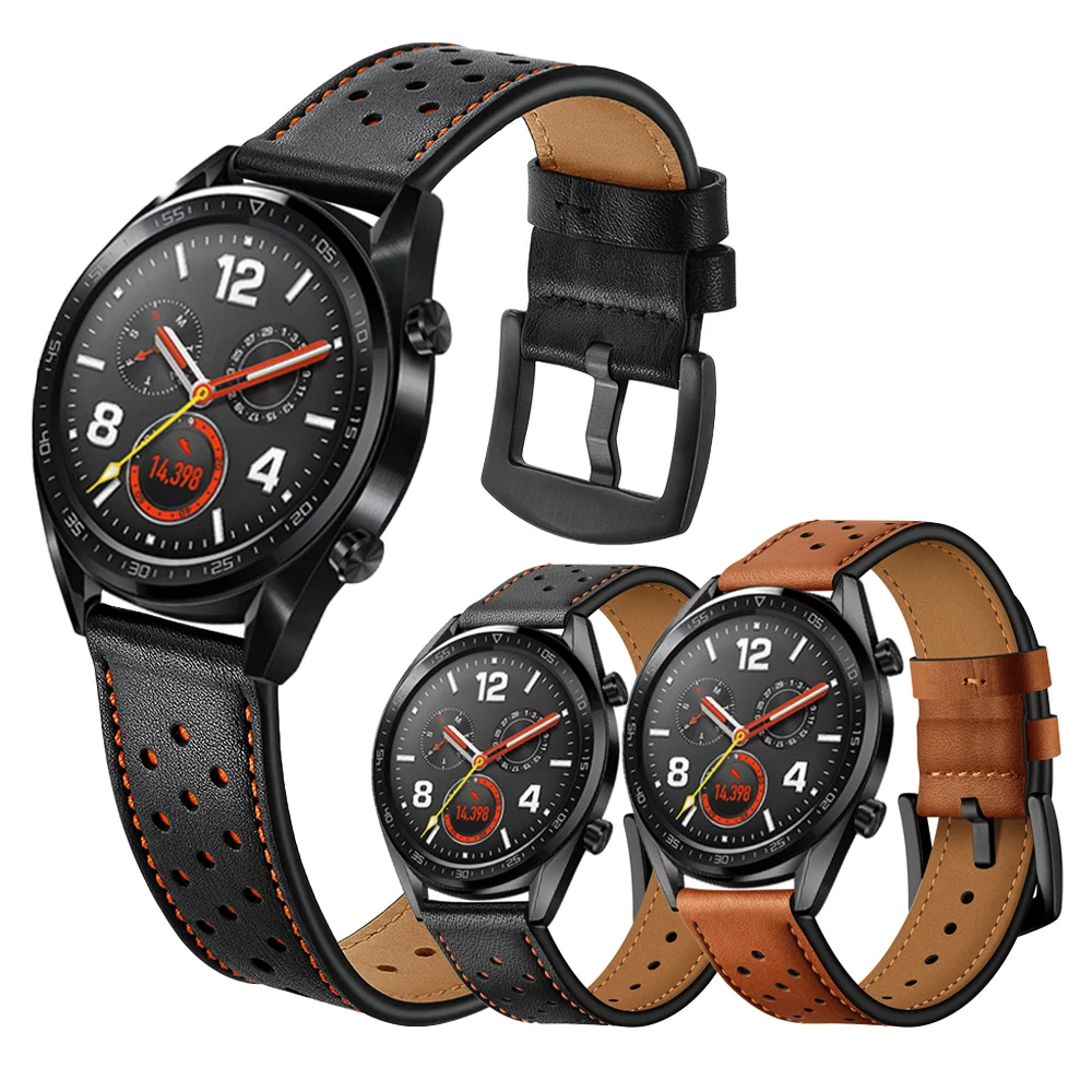 

22mm Band For Samsung Galaxy Watch 3 45mm/Gear S3 46mm/amazfit GTR 47mm Genuine Leather bracelet Huawei Watch GT 2/2e/pro strap