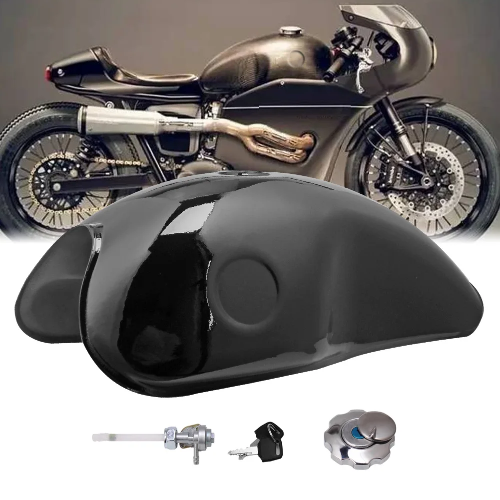 Motorcycle Universal Gloss Black Cafe Racer 10L 2.6 Gallon Cafe Racer Vintage Fuel Tank For Suzuki Yamaha Honda 750 CB400 XJR400