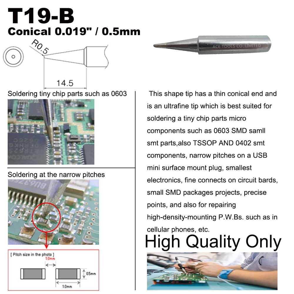 T19-B Löten Spitze Konische 0,5mm 0.019 "Ersatz Fit Für HAKKO FX-601 FX601 Bleifrei Schweißen Eisen Bit Düse bleistift