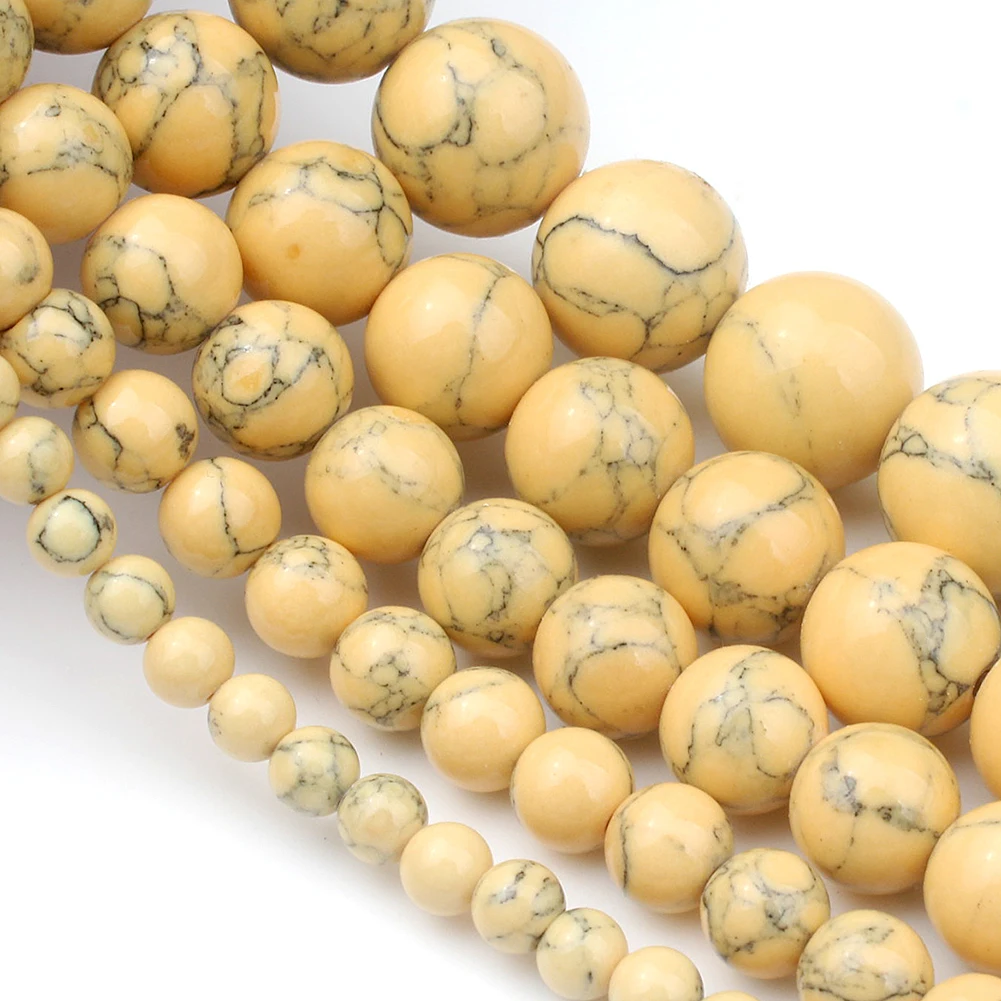 Yellow Howlite Turquoises Stone Beads Round Loose Rondelle Bead For Jewelry Making DIY Bracelet Accessorie 4 6 8 10 12mm 15