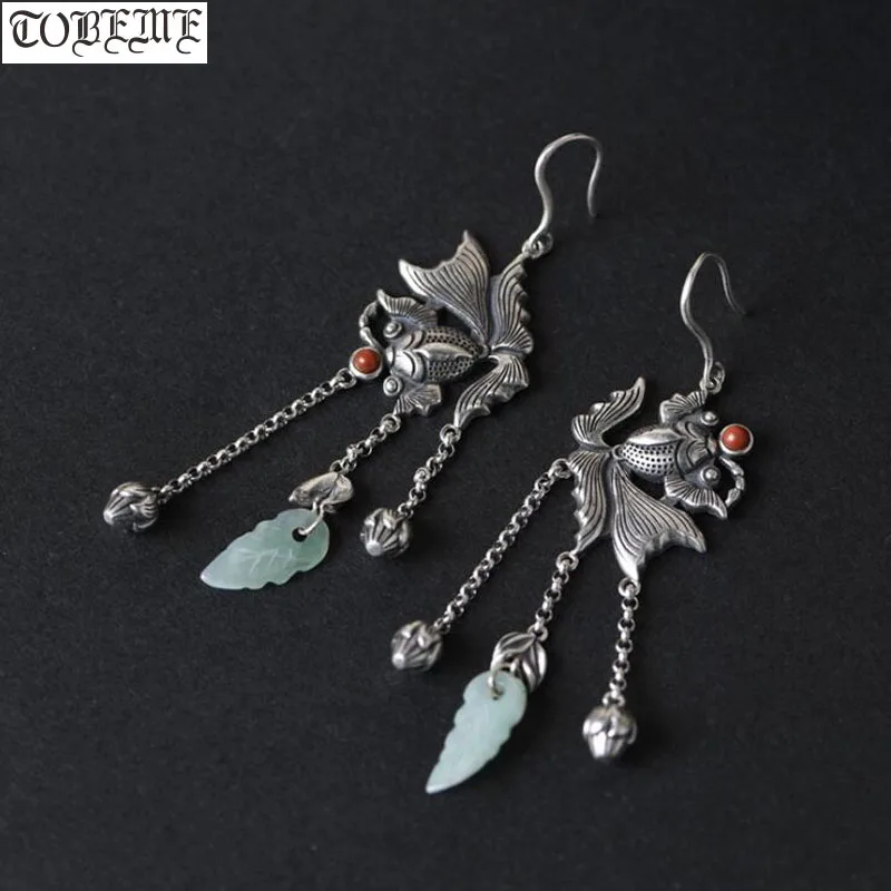 

100% 925 Silver Fish Bohemia Earrings 925 Sterling Agate Women Earrings Good Luck Earrings