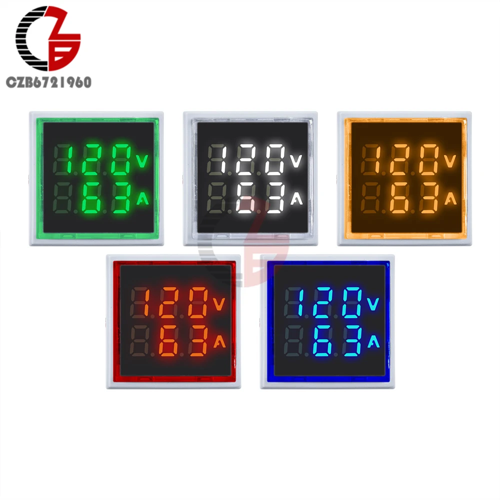 22mm AC 50-500V 0-100A LED Digital Voltmeter Ammeter 220V 110V Square Voltage Current Meter Volt Detector Tester Monitor