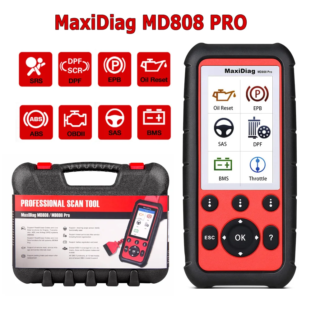 MaxiDiag MD808 PRO Auto Diagnostic Scanner with Oil Reset EPB Function ABS SRS BMS DPF SAS