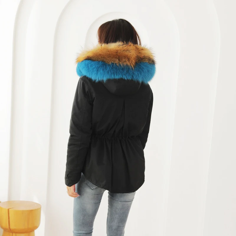 New style ladies jacket winter coat hooded oversized raccoon fur collar pie overcoming fur thickening liner