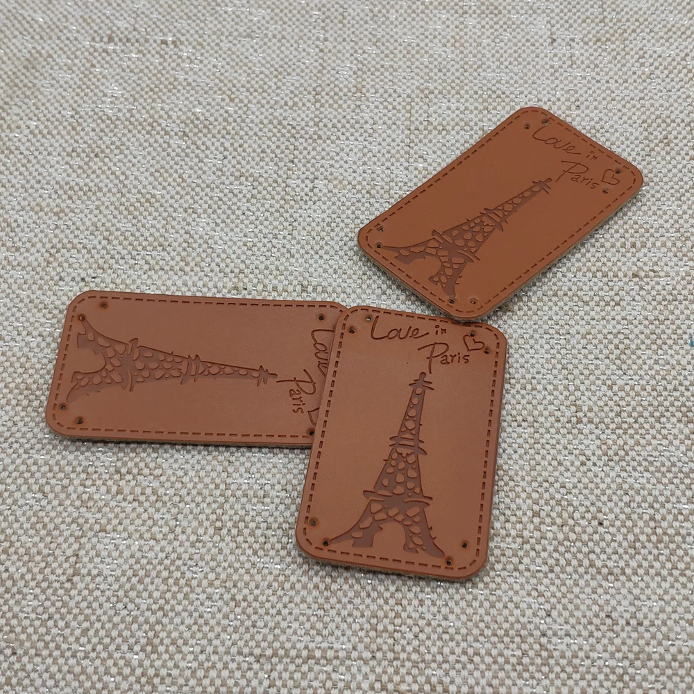 Love Paris Clothing Leather Patches For Clothing Sewing Accessories France Tower Handmade Leather Tags For Handwork Gift