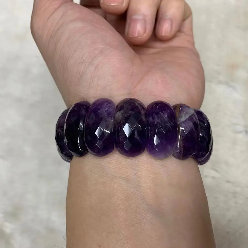 Natural Amethyst Stone Beads Bracelet Energy Stone Bangle Gemstone Jewelry For Woman Birthstone For Aquarius For Gift