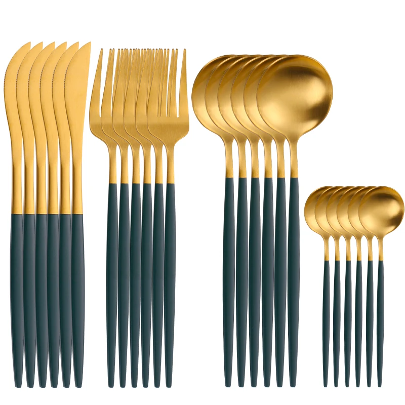 SPKLIFEY Gold Cutlery 24 Pcs Golden Cutlery Set Stainless Steel Dinnerware Set Spoon Set Tableware Forks Knives Spoons New