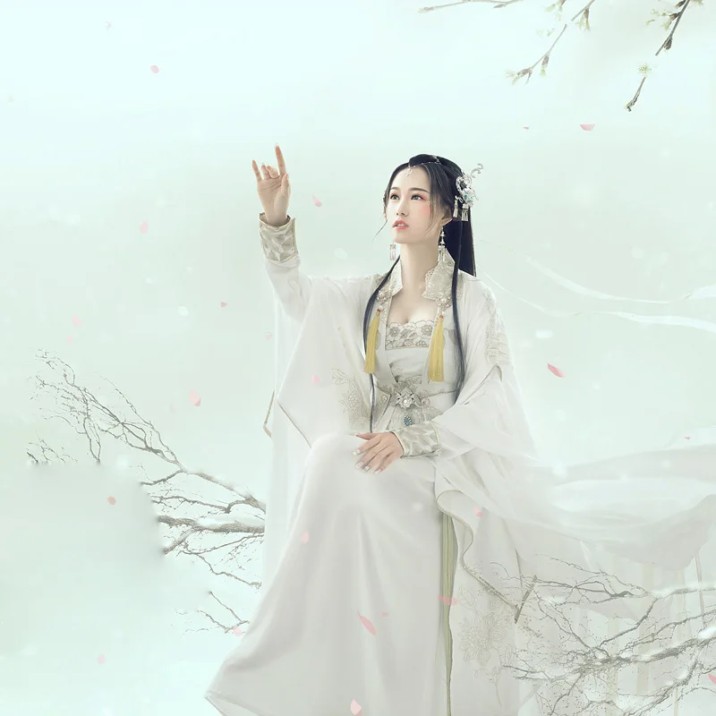 WYJN White Elegant Elf Fantasy Thematic Photography Costume Hanfu Female Album Fairy Cosplay Dreamy Stage Performance Hanfu