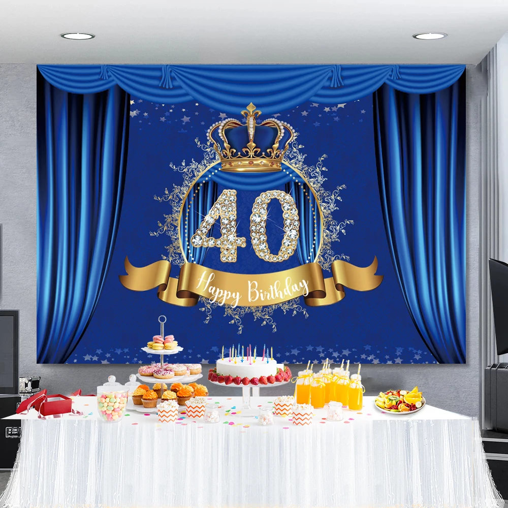 Blue Pink Curtain Crown 20 30 40th Adult Birthday Party Poster Baby Shower Portrait Photo Backdrop Photography Background