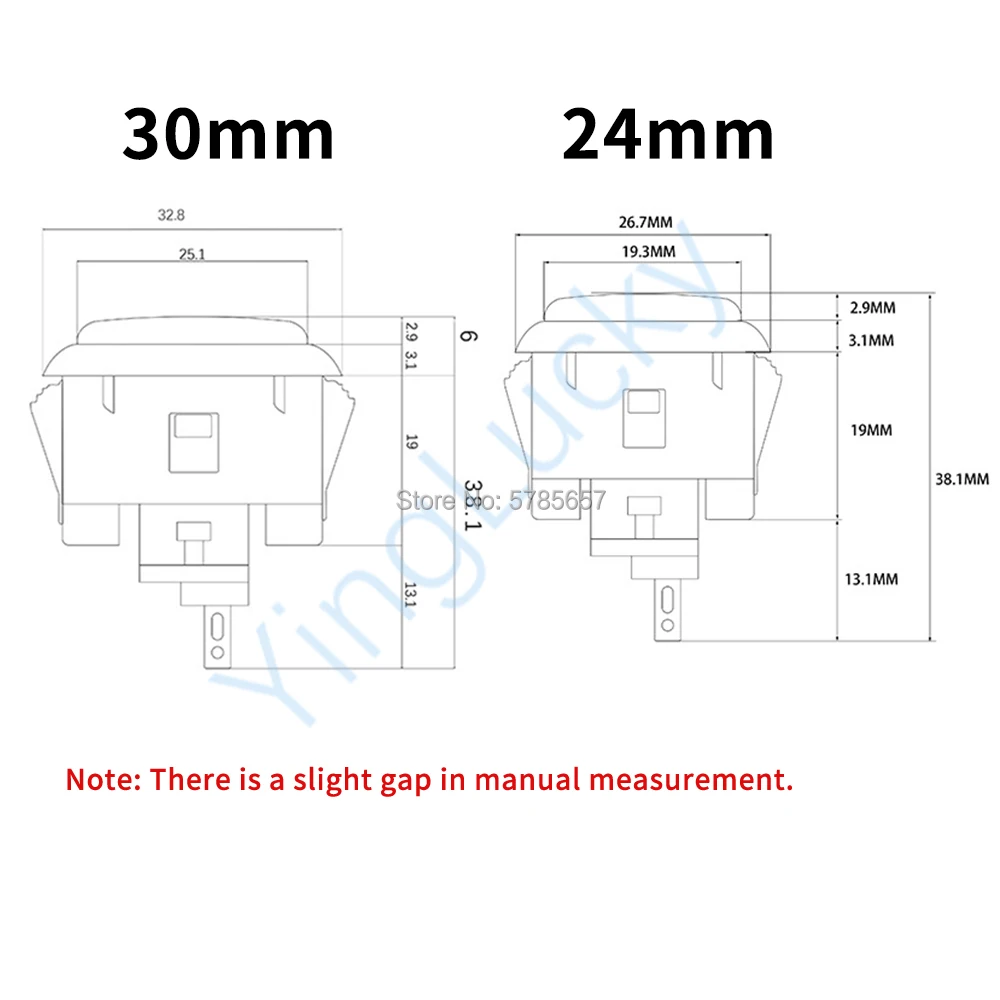 Sanwa-Gilded Push Button for Arcade, Copy Button, Zero Delay Arcade Kit, 12V, 5 Colors to Choose, 1PC, 24mm, 30mm