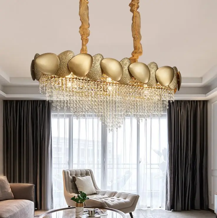 New modern luxury crystal chandelier living room dining room bedroom model room rectangle gold LED light designer chandelier