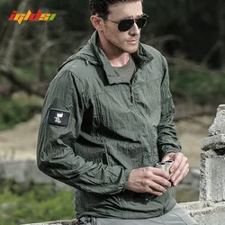 New 2024 Summer Waterproof Quick Dry Tactical Skin Jacket Men Hooded Raincoat Thin Windbreaker Sunscreen Outwear Jacket