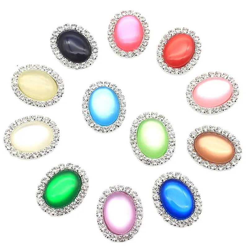 YWXINXI 10Pcs Hot Selling 25x19MM Oval Shiny Rhinestone Flat Buttons, DIY handmade can be pasted clothing family party decoratio