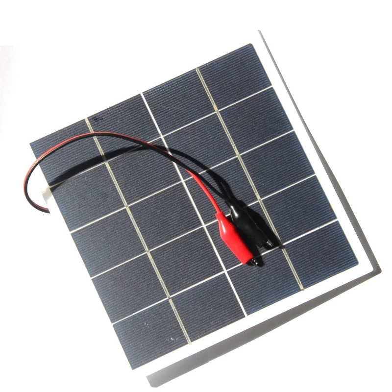 10W 5V Solar Cell Monocrystalline Solar Panel+Crocodile Clip For Charging 3.7V Battery  Free Shipping