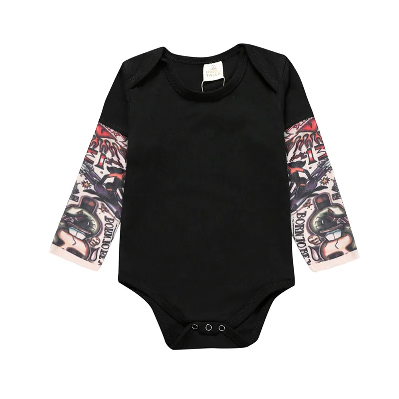 HOOYI Baby Boy Clothes Fake Tattoo Print Bodysuits Children's Patchwork Clothing Newborn Tops Long Sleeve Black Shirts