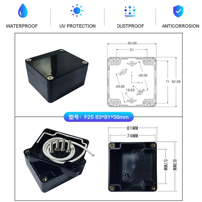 Waterproof Black DIY Housing Instrument Case ABS Plastic Project Box Storage Case Enclosure Boxes Electronic Supplies assembly