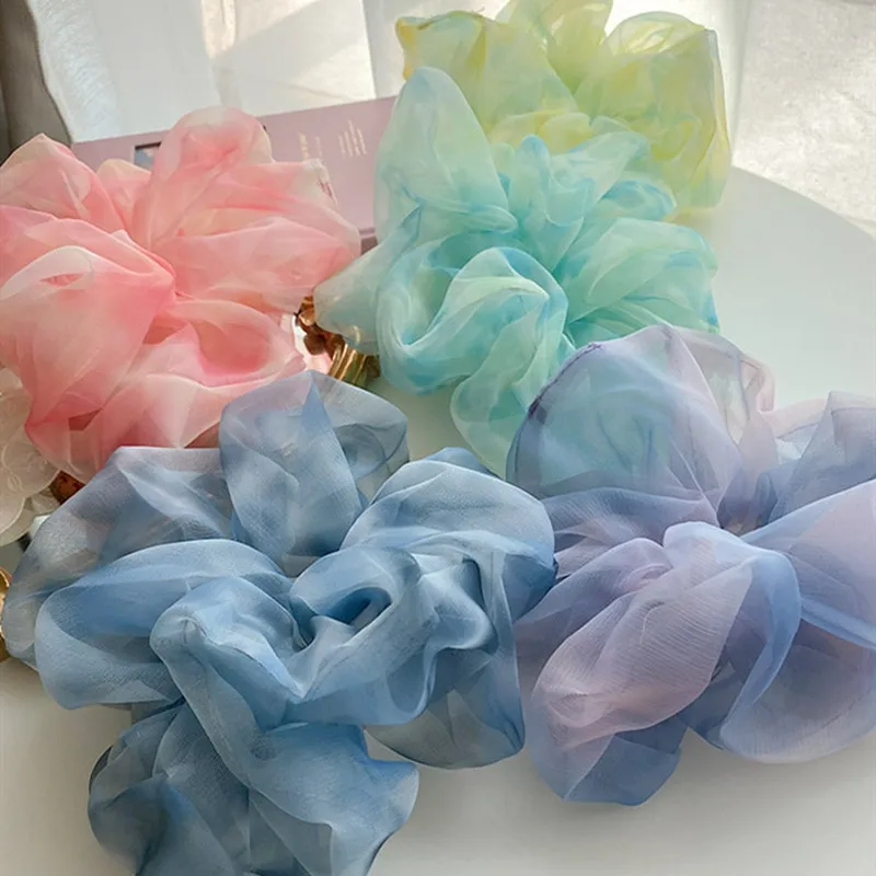 1PC Spring Summer Net Yarn Hair Bow Scrunchies Large Organza Women Elastic Hair Band Ponytail Holder Hair Tie Girls Accessories