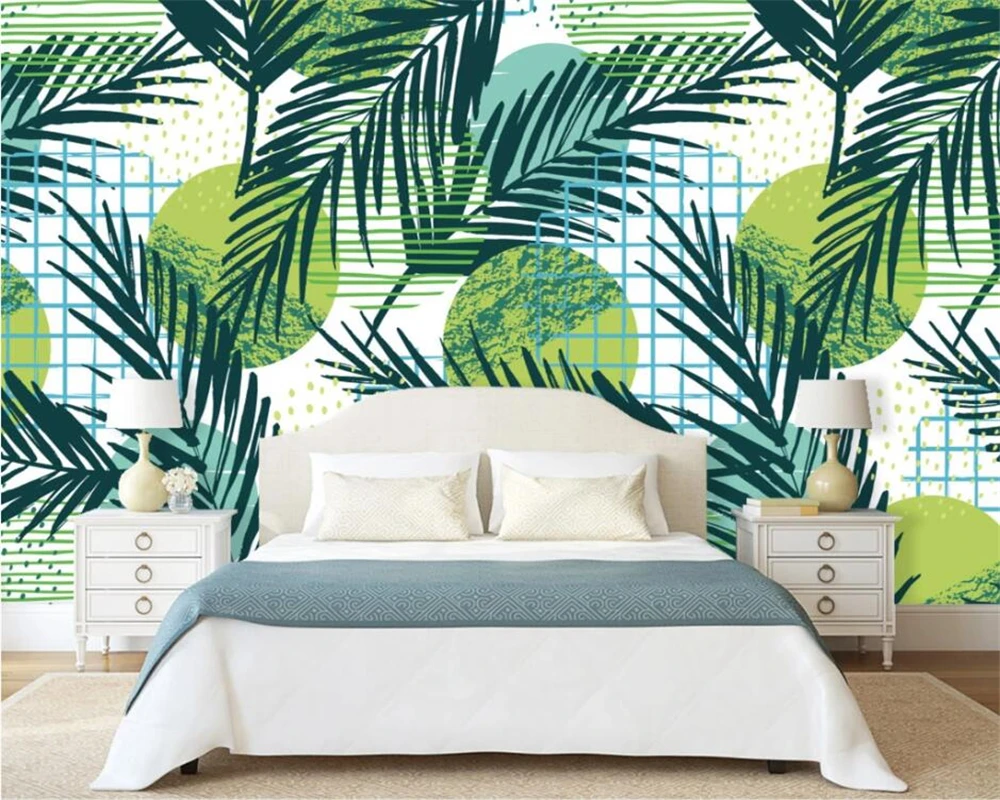 Beibehang مخصص الحديثة الشمال الحد الأدنى رسمت باليد أوراق الاستوائية الصغيرة الطازجة أريكة التلفزيون خلفية papel دي parede خلفية