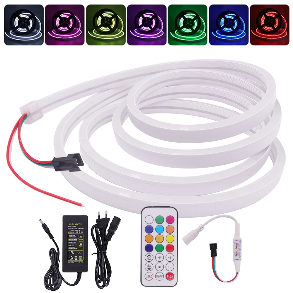 

LED Neon Light With Remote Control 5V WS2812B Addressable RGB LED Tape 60Leds/m IP67 Waterproof Neon Sign Full Color Rope Lamp