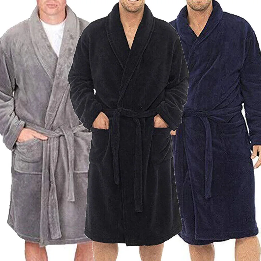 Bathrobe For Mens Winter Warm Kimono Flannel Robe Sleepwear Bath Robe Men Cozy Robes Nightgown Home Clothes