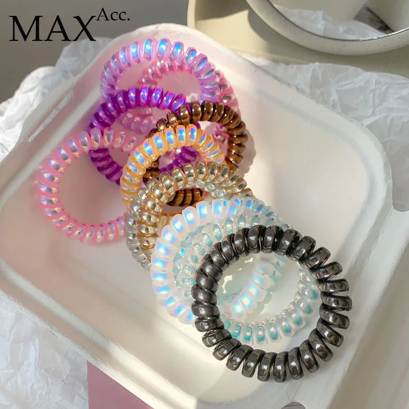 AccMax Fashion Shiny Bling Colorful Telephone Phone Cord Rubber Band Spiral Shape Elastic Hair Band Gum Rope Hair Ties