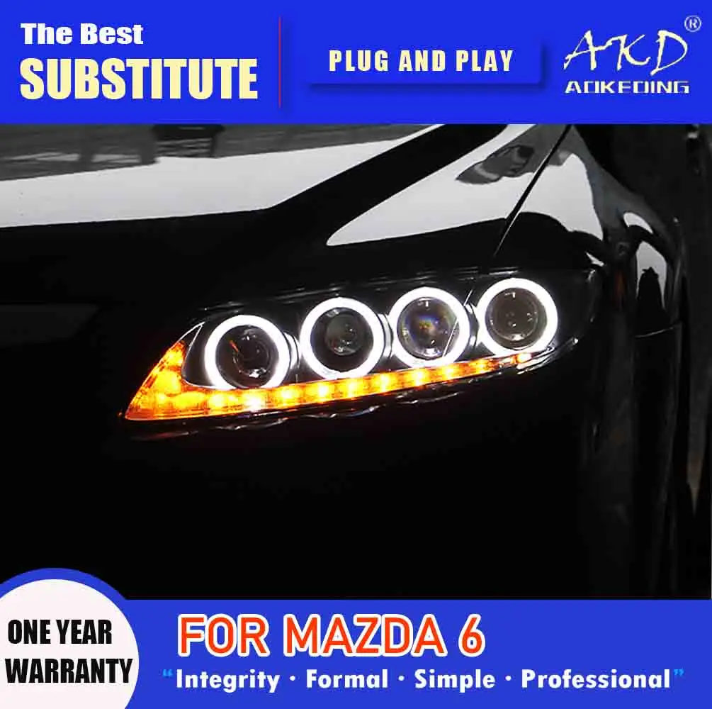 AKD Head Lamp for Mazda 6 LED Headlight 2004-2015 Headlights Mazda6 Atenza DRL Turn Signal High Beam Angel Eye Projector Lens