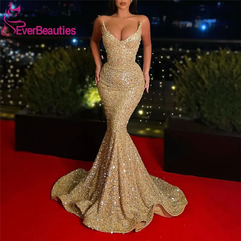 

Mermaid Evening Dresses 2021 Full Sequins вечерние платья Robe De Soiree Sexy V-Neck Vestidos De Fiesta