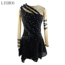 Figure Skating Dress Women Girls Ice Skating Dress Ice Figureskates Gymnastics Costume Custom Rhinestones Black