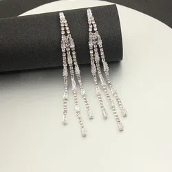 Shiny Full Rhinestone Drop Earrings for Women Square Long Tassel Crystal Dangle Earring Weddings Fashion Jewelry Gifts A349