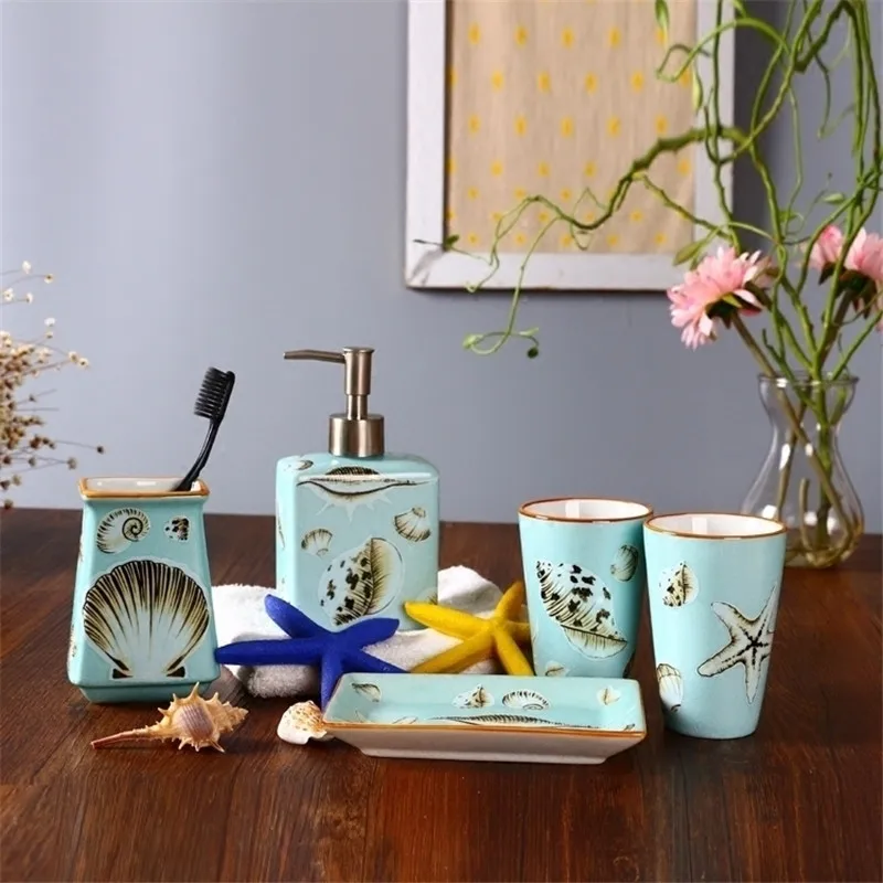 

Ceramics & Porcelain Bathroom Set Liquid Soap Dispenser Toothbrush Holder Dish Gargle Cups Wedding Gifts Birthday Presents