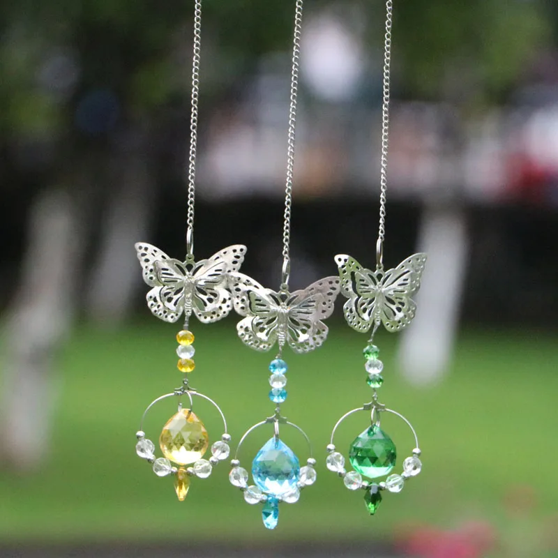 1PCS Handmade Butterfly 20mm Crystal Ball Prism Rainbow Maker Hanging Suncatcher Ornament