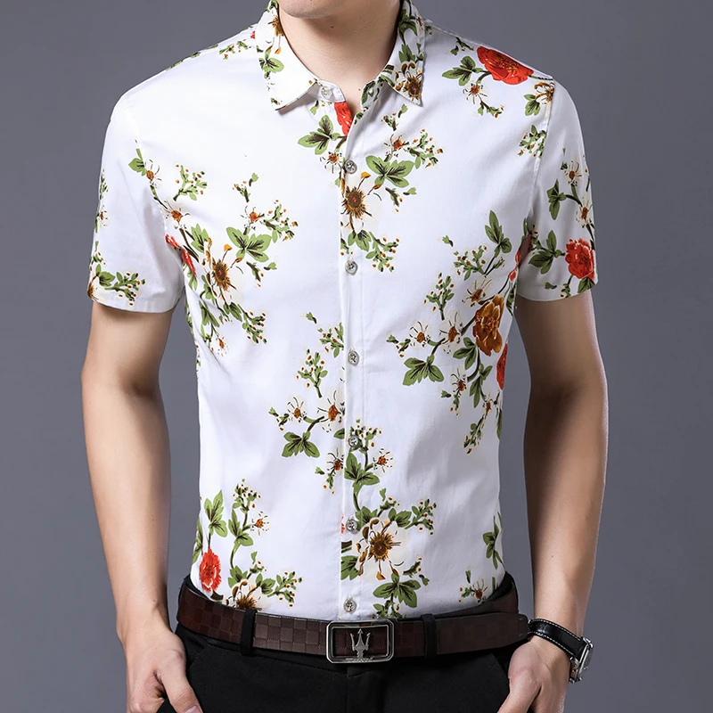 Men's Floral Shirt Summer Pure Cotton Clothing Short Sleeve 100% Cotton Flowers Printing Shirts Streetwear