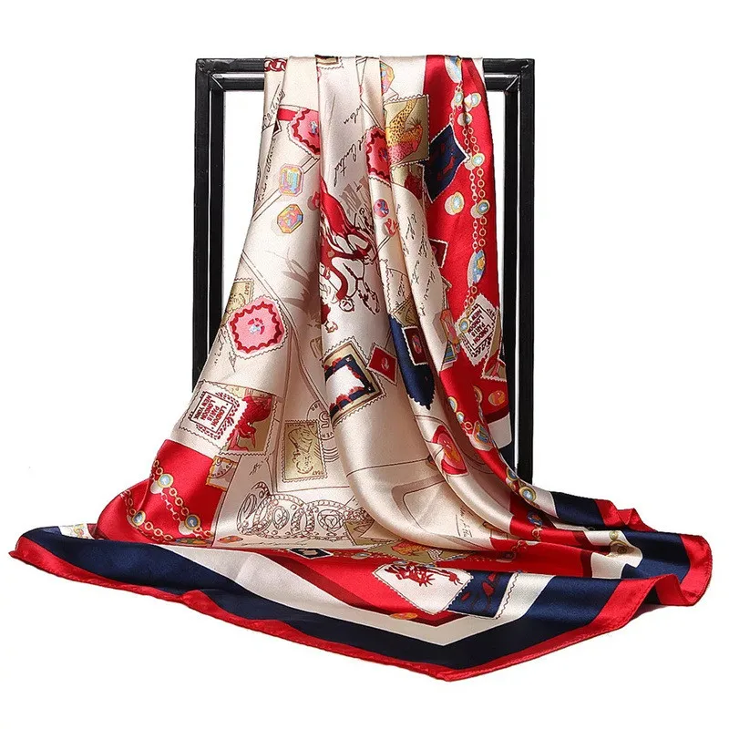 Fashion Scarves For Women Silk-Satin Scarf Female Print Square Scarfs For Ladies Luxury Bandana Hijab Shawl Wraps Girl 90CMX90CM