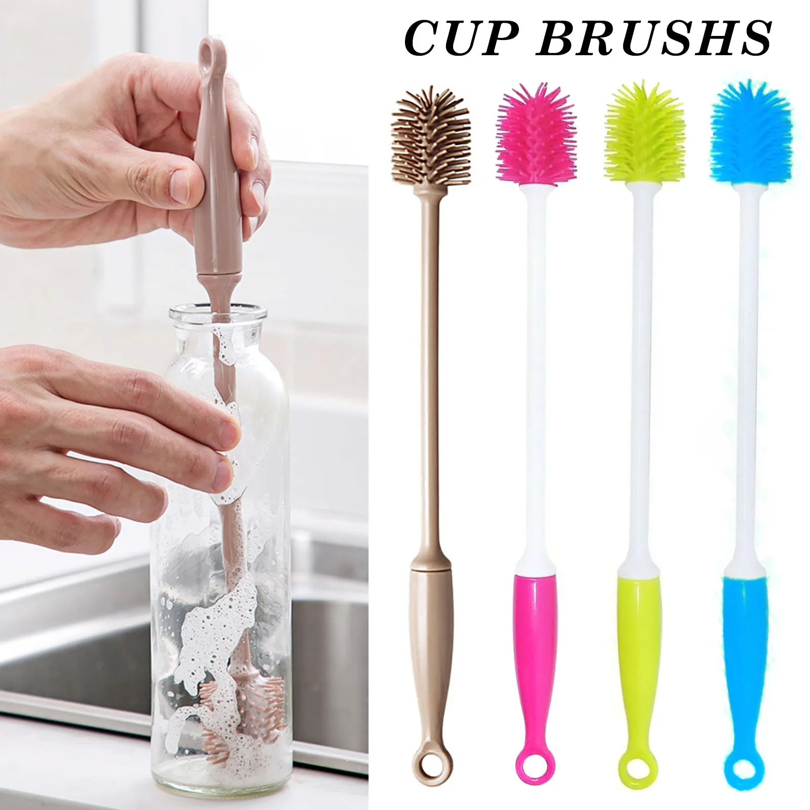 30CM Bottle Cleaning Brush Long Handle Silicone Brushes Flask Cleaner for Narrow Neck Containers FOU99