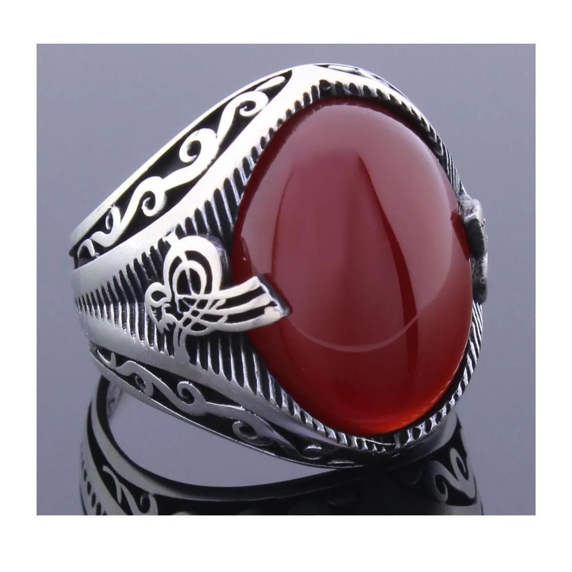 

Solid 925 Sterling Silver Ottoman Sultan Signature Tughra Oval Agate Stone Men Ring Special Ring Jewelry Accessory For Men