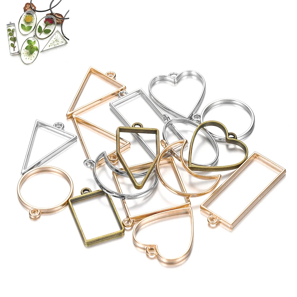 11 Style/lot Geometric Figure Charm Hollow Glue Blank Pendant Tray Bezel Epoxy Resin Molds For DIY Jewelry Making Supplies