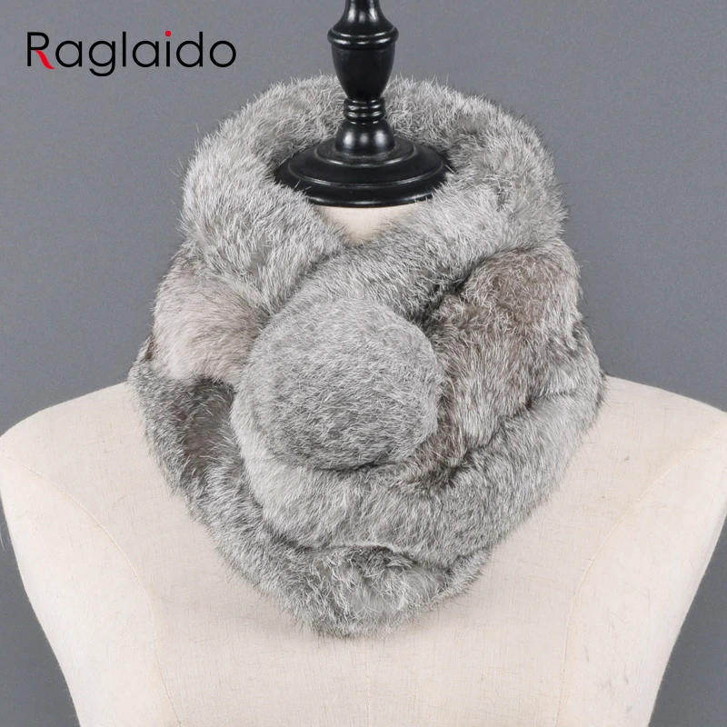 

Natural Rabbit Fur Scarf for Women New Arrival Real 100% Rex Rabbit Fur Scarves Winter Fur Neckerchief Rabbit Fur Pompom