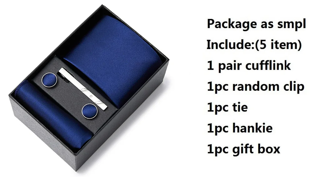 2023 neue Stil Hochzeit Geschenk Krawatte Für Männer Krawatte Box Anzug Zubehör Solide Blaue Krawatte Einstecktücher Manschettenknopf Set – Detail 3