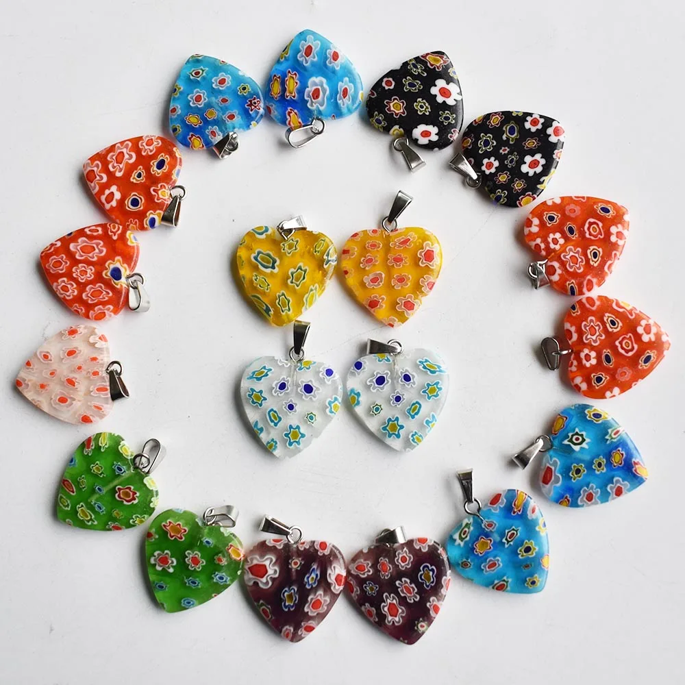 Fashion mixed colors heart flower lampwork glazed glass pendant little charm pendant for necklace DIY jewelry making 30pcs