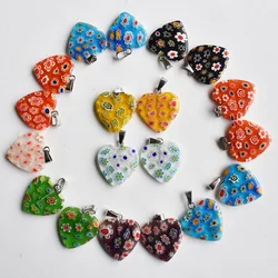 Fashion mixed colors heart flower lampwork glazed glass pendant little charm pendant for necklace DIY jewelry making 30pcs