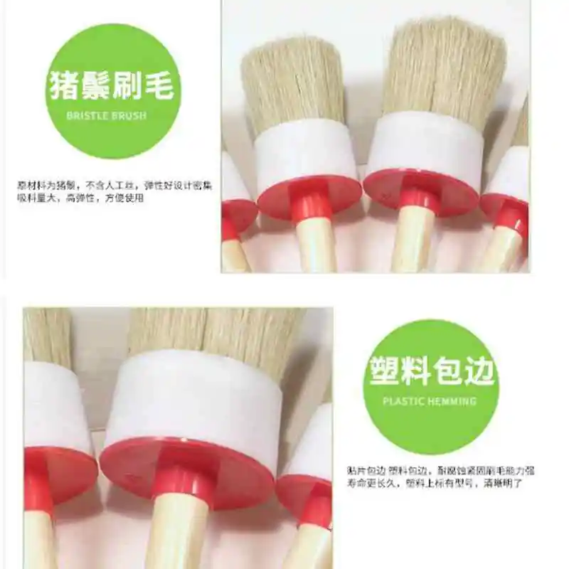 Round Bristle Wooden Handle Chalk Oil Paint Painting Wax Brush 1Set JCX9239