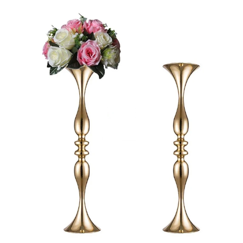 PEANDIM Elegant Gold Silver Flower Rack Metal Vase Table Centerpieces Wedding Party Event Road Lead Decoration Home Crafts