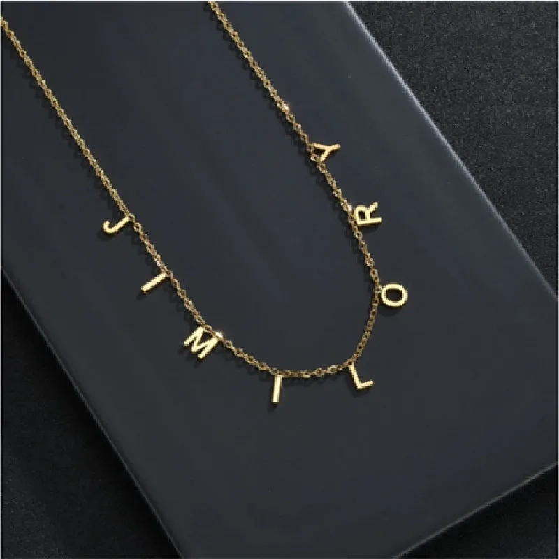 

custom Trendy Name Letters Chokers Necklace For Women Stainless Steel Gold Initial Letter Name Pendant Necklaces Gift