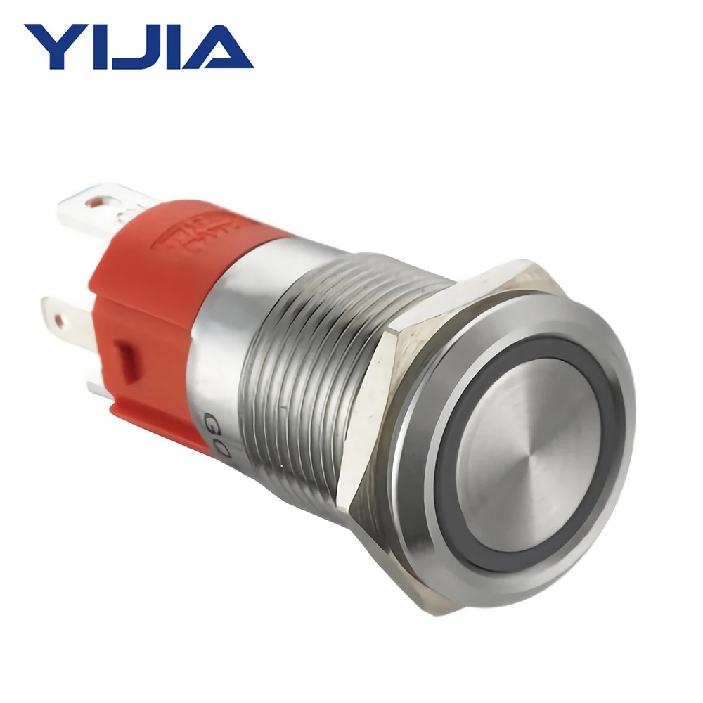 

Плоский фиксирующий кнопочный переключатель 10 А 1NO 16 мм, 12 В, светодиодный водонепроницаемый круглый самоблокирующийся телефон из нержавеющей стали