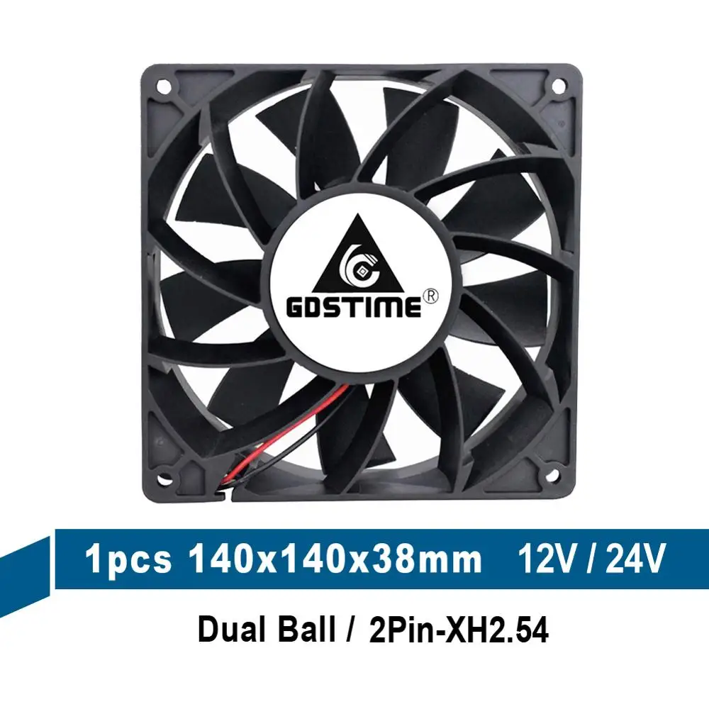 

Gdstime DC 12V 24V 14cm 140mm 140x140x38mm 14038 Dual Ball Cooling Fan High Wind Pressure Computer Case Fan Industry Axial Fan