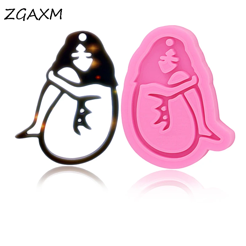 

LM 1044 Shiny Sad girl shape pendant earring silicone mould, cute angel girl keychain oxygen resin jewelry making mold